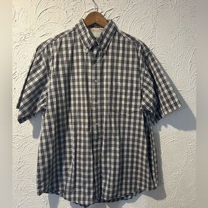 Men’s Wrangler 100% Cotron Short Sleeve Grey Plaid Shirt Size Large